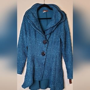 Design Today's Double collar long sleeve teal jacket